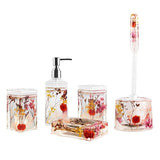 Locco Decor 5 Piece Acrylic Liquid 3D Floating Motion Bathroom Vanity Accessory Set Pink Plants