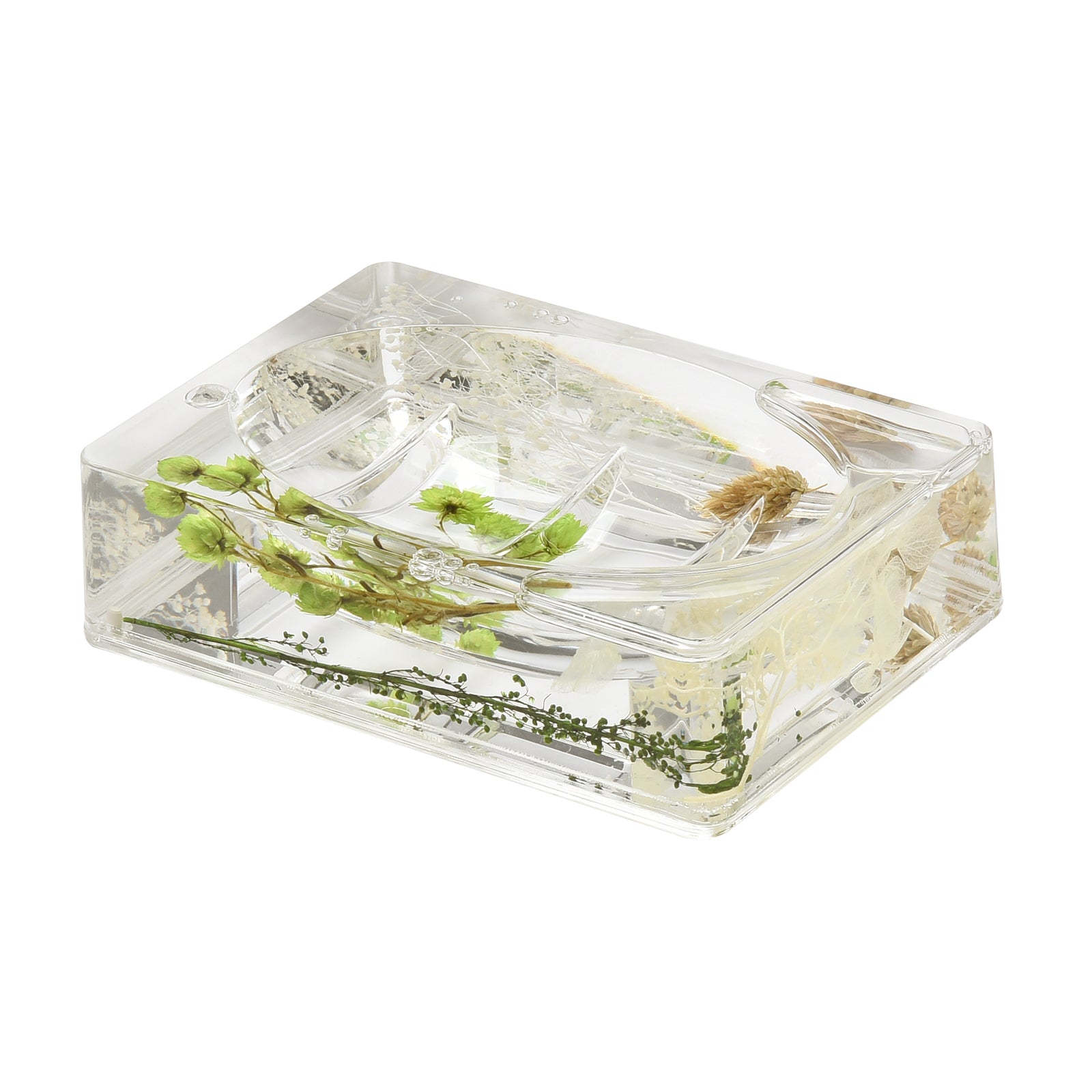 5 Piece Acrylic Liquid 3D Floating Motion Bathroom Vanity Accessory Set Green Plants