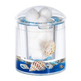 Acrylic Liquid 3D Floating Motion Round Qtip Cotton Ball Swab Holder Dispenser with Lid Shell