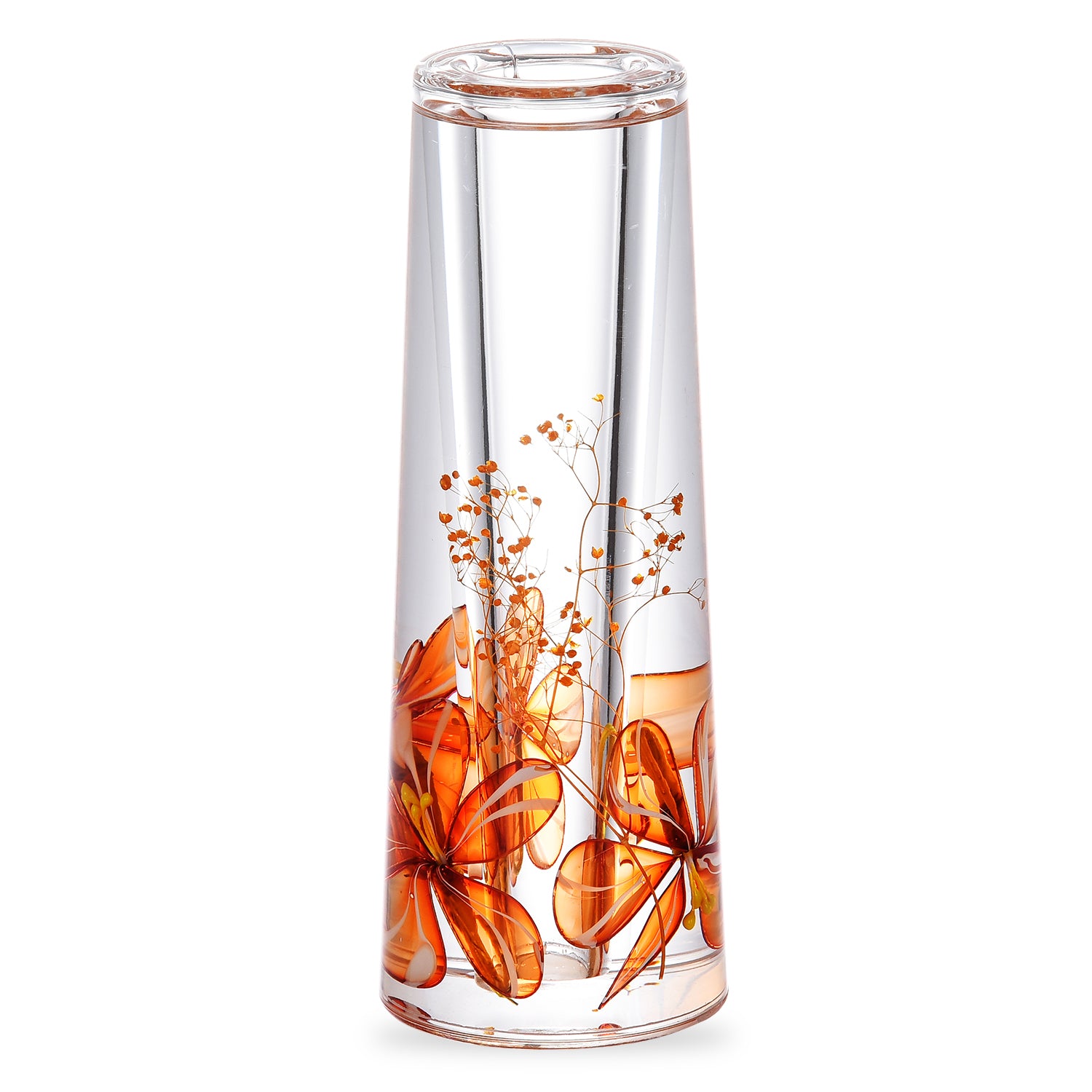 Acrylic Liquid 3D Floating Motion Cylinder Oval Flower Vase Boutique Floral Decoration Orange Flower