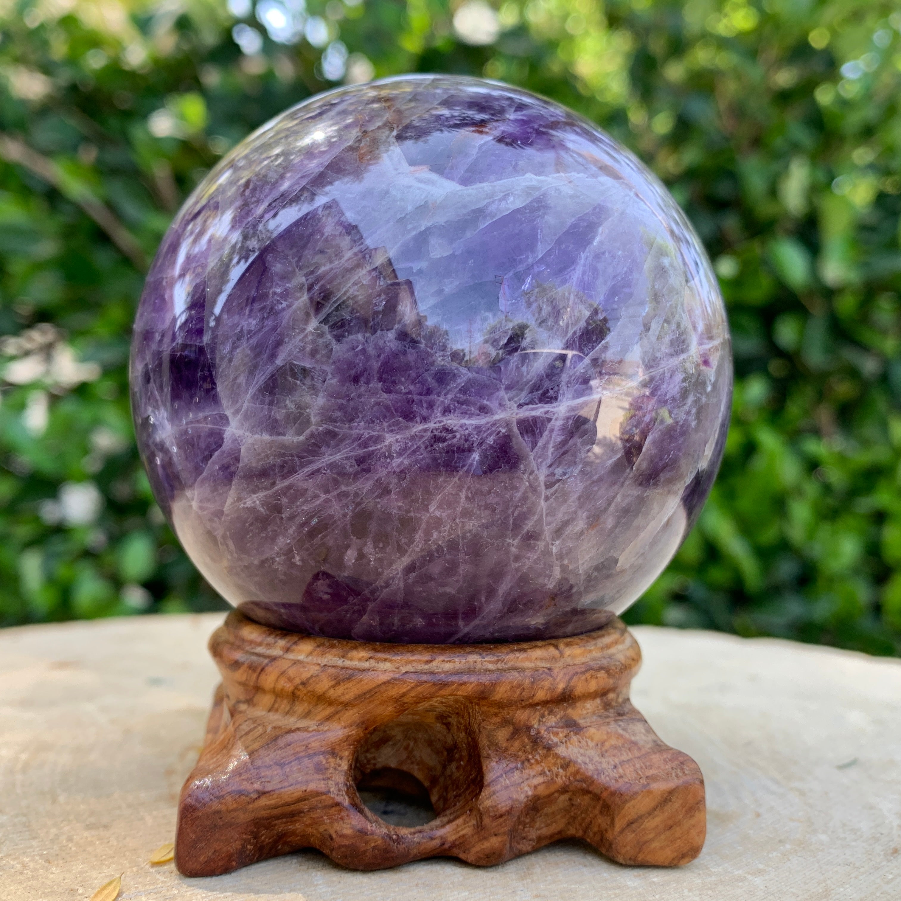 700g 7x7x7cm Purple Banded Chevron Amethyst Sphere from South Africa