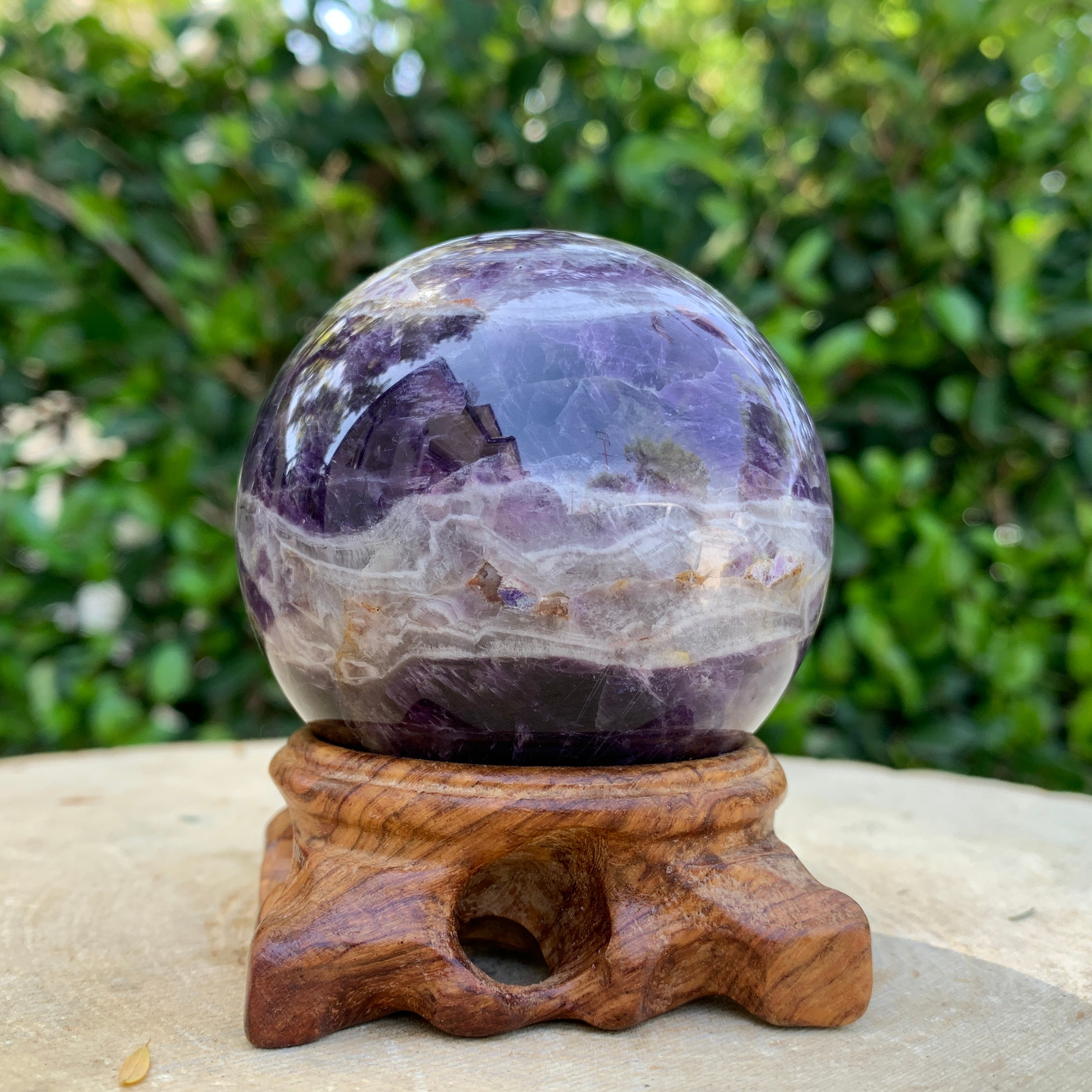 408g 6x6x6cm Purple Banded Chevron Amethyst Sphere from South Africa