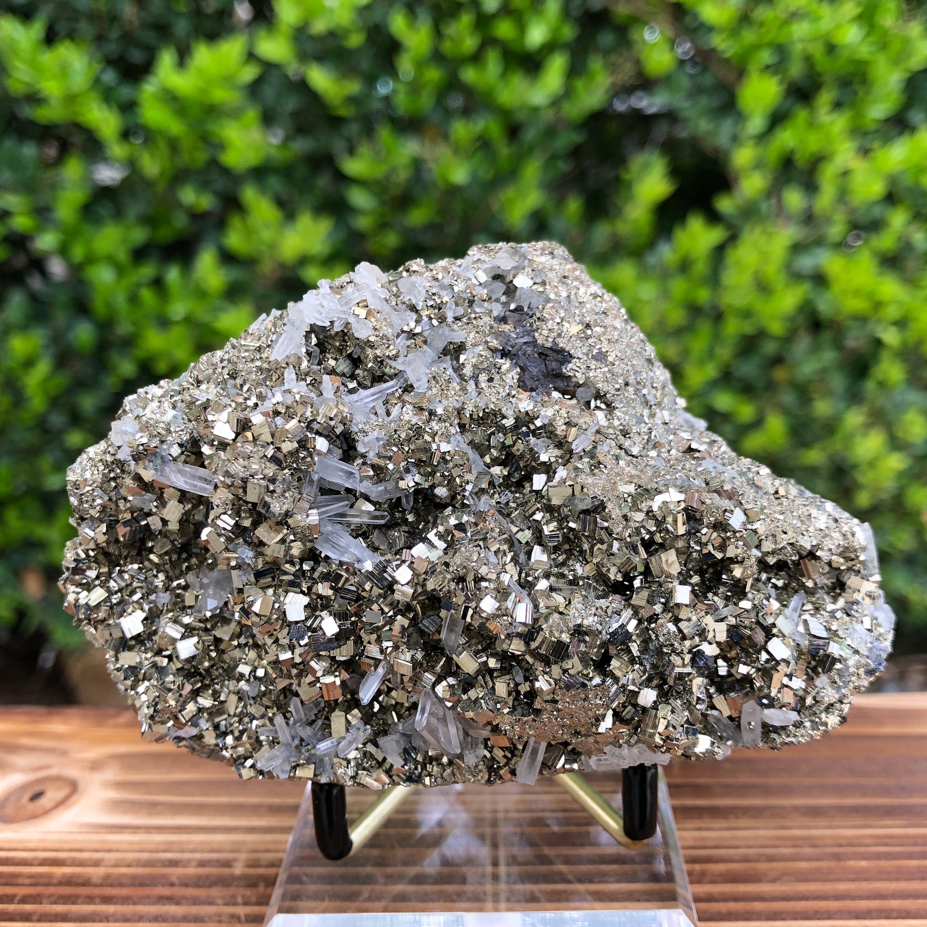 592g 11x7x5cm Gold  Clear Quartz Pyrite with Grey Galena from Huaron, Peru