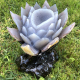 1.25kg 17x15x9cm Amazing Lotus Shape Carving with wood base Purple Agate Geode Lotus from Uruguay - Locco Decor