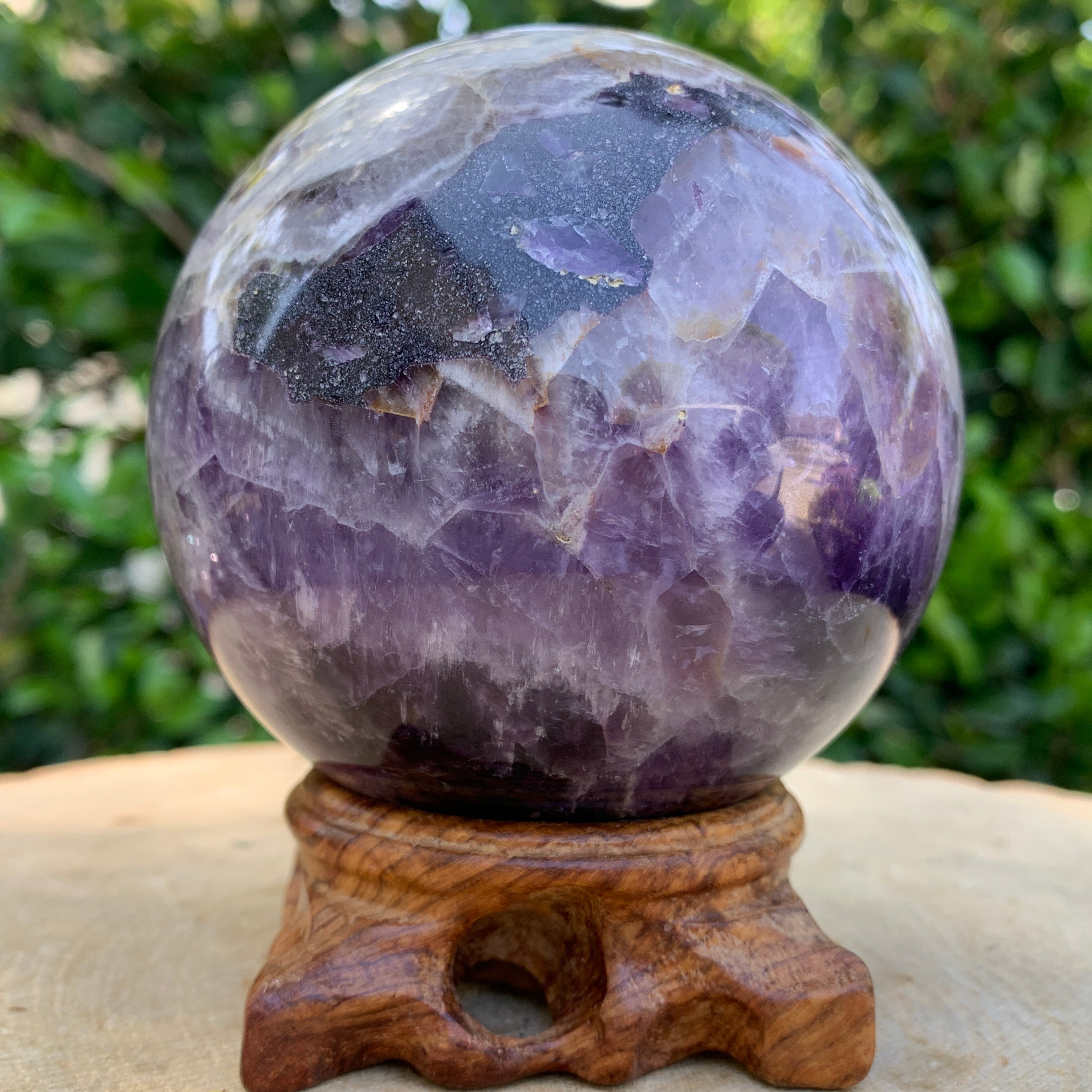 942g 8x8x8cm Purple Banded Chevron Amethyst Sphere from South Africa