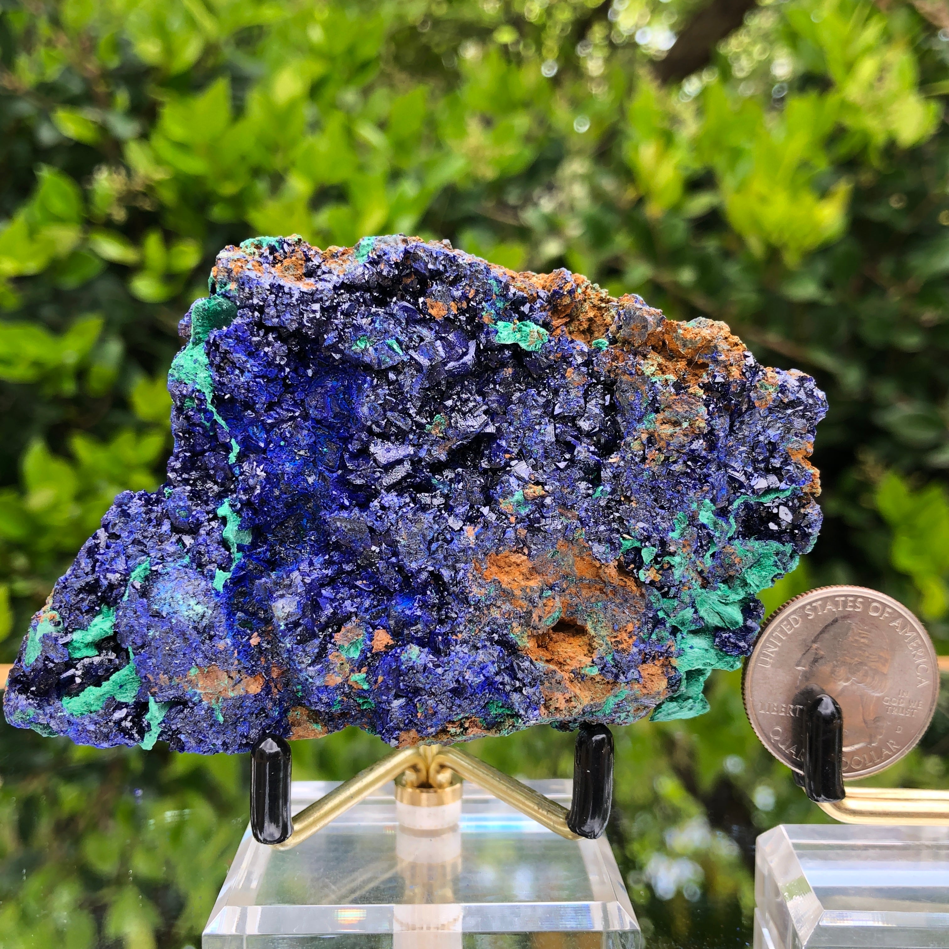 225g 10x5x8cm Shiny Blue Azurite w/ green Malachite from Sepon Mine, Laos