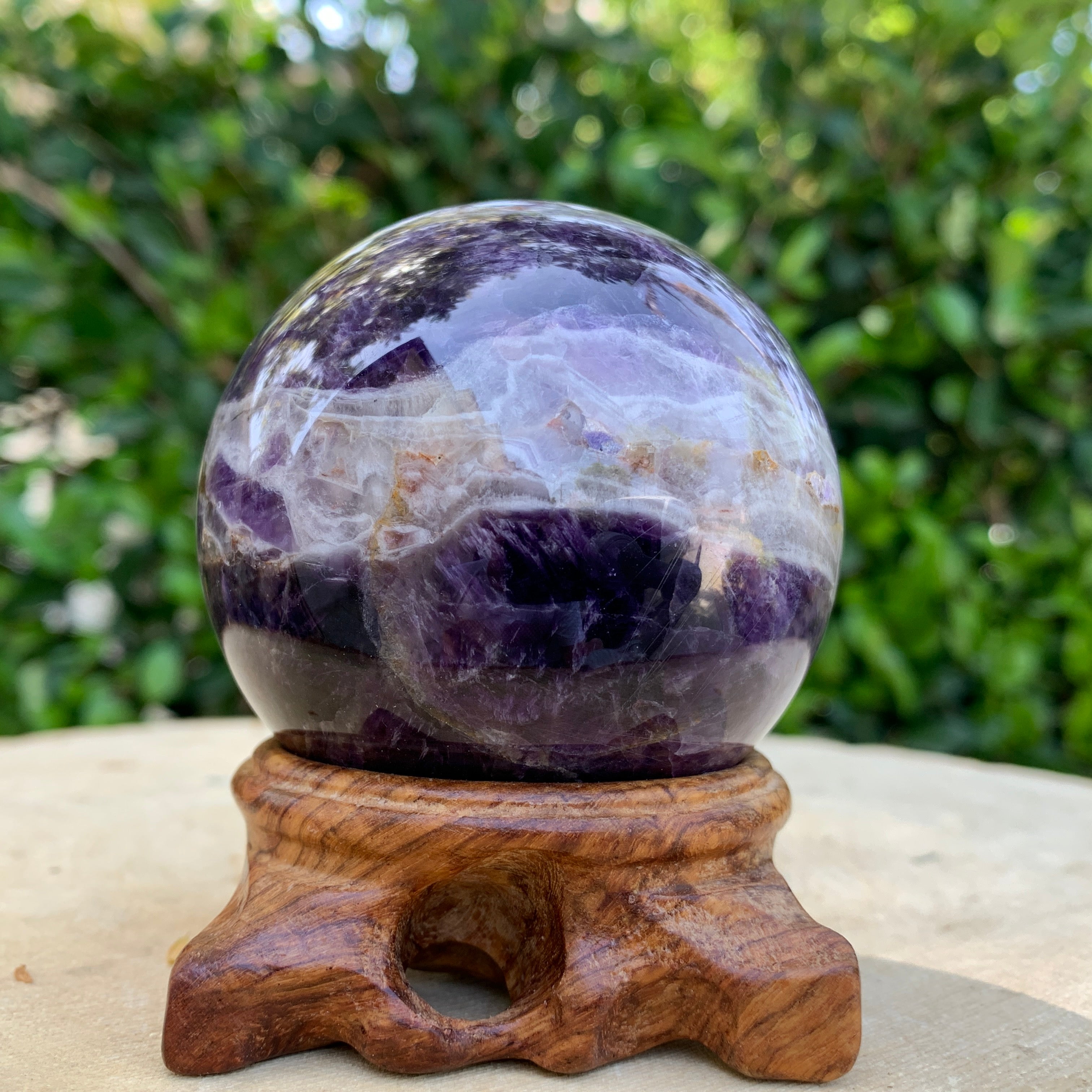 408g 6x6x6cm Purple Banded Chevron Amethyst Sphere from South Africa