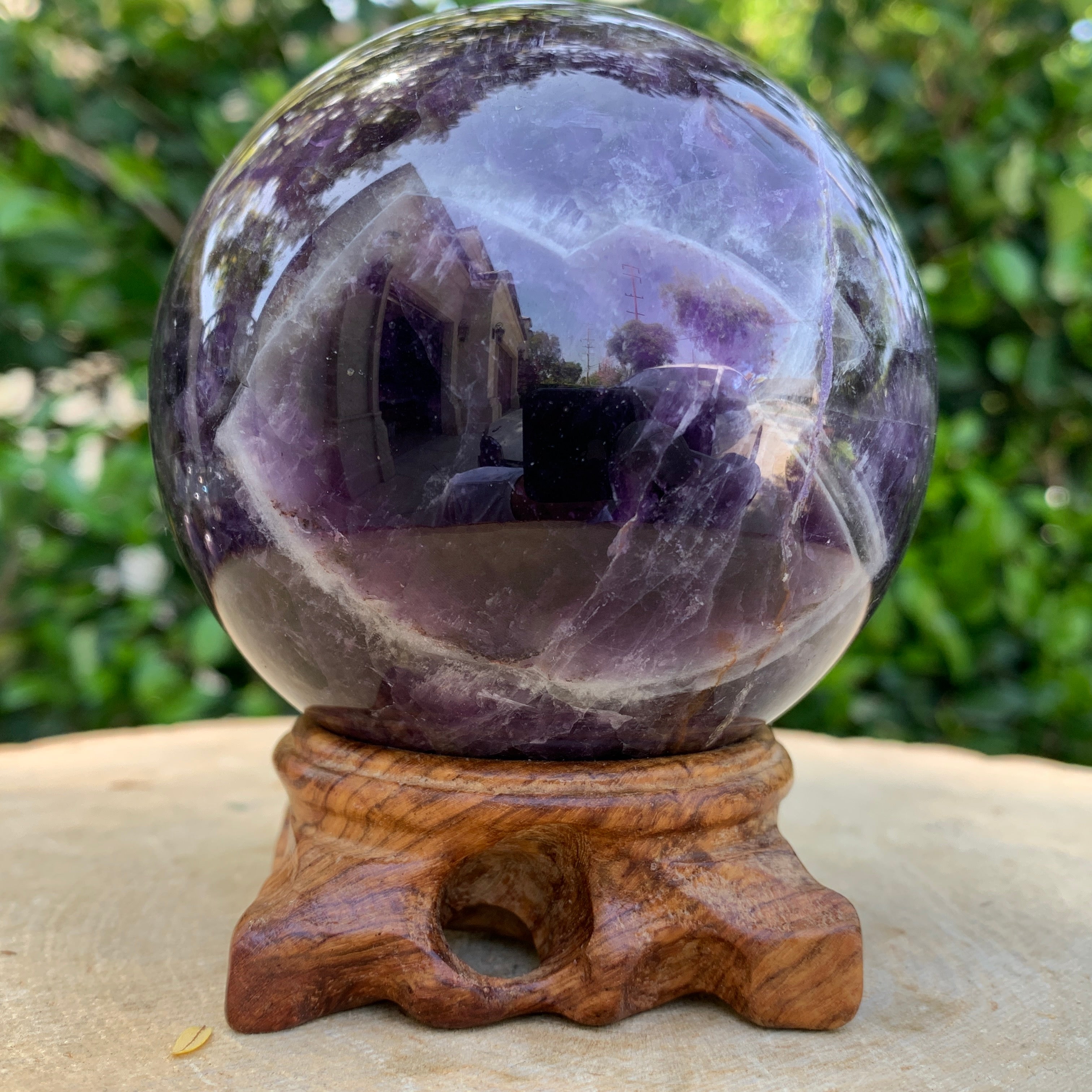 860g 8x8x8cm Purple Banded Chevron Amethyst Sphere from South Africa