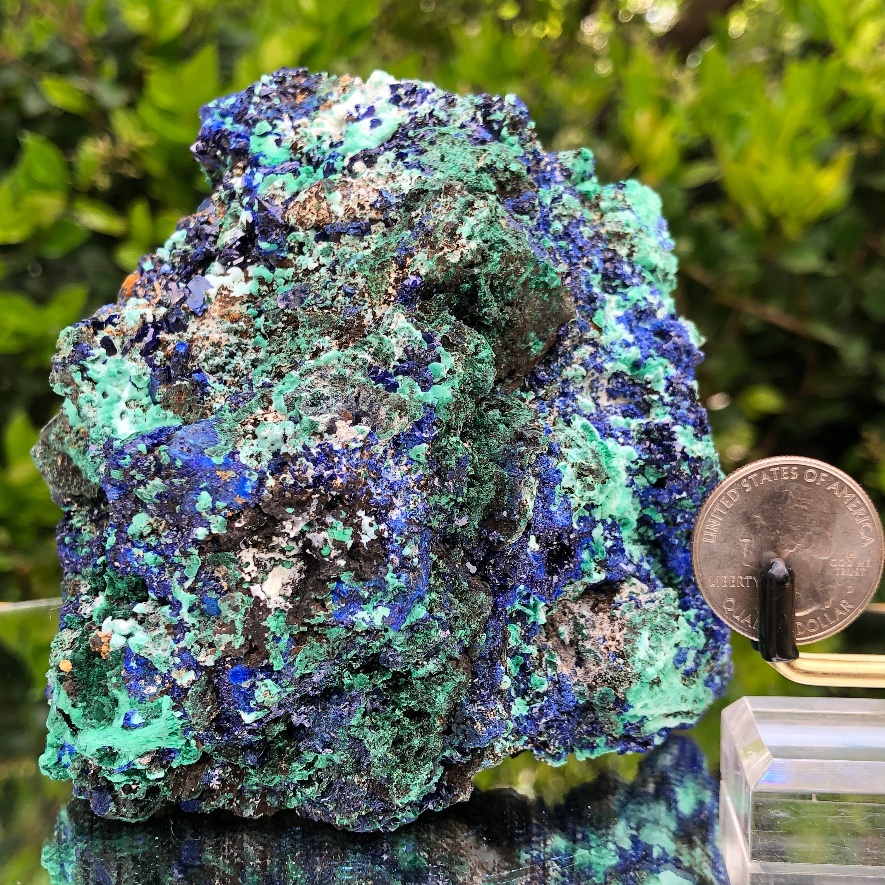 804g 13x12x10cm Shiny Blue Azurite w/ green Malachite from Sepon Mine, Laos