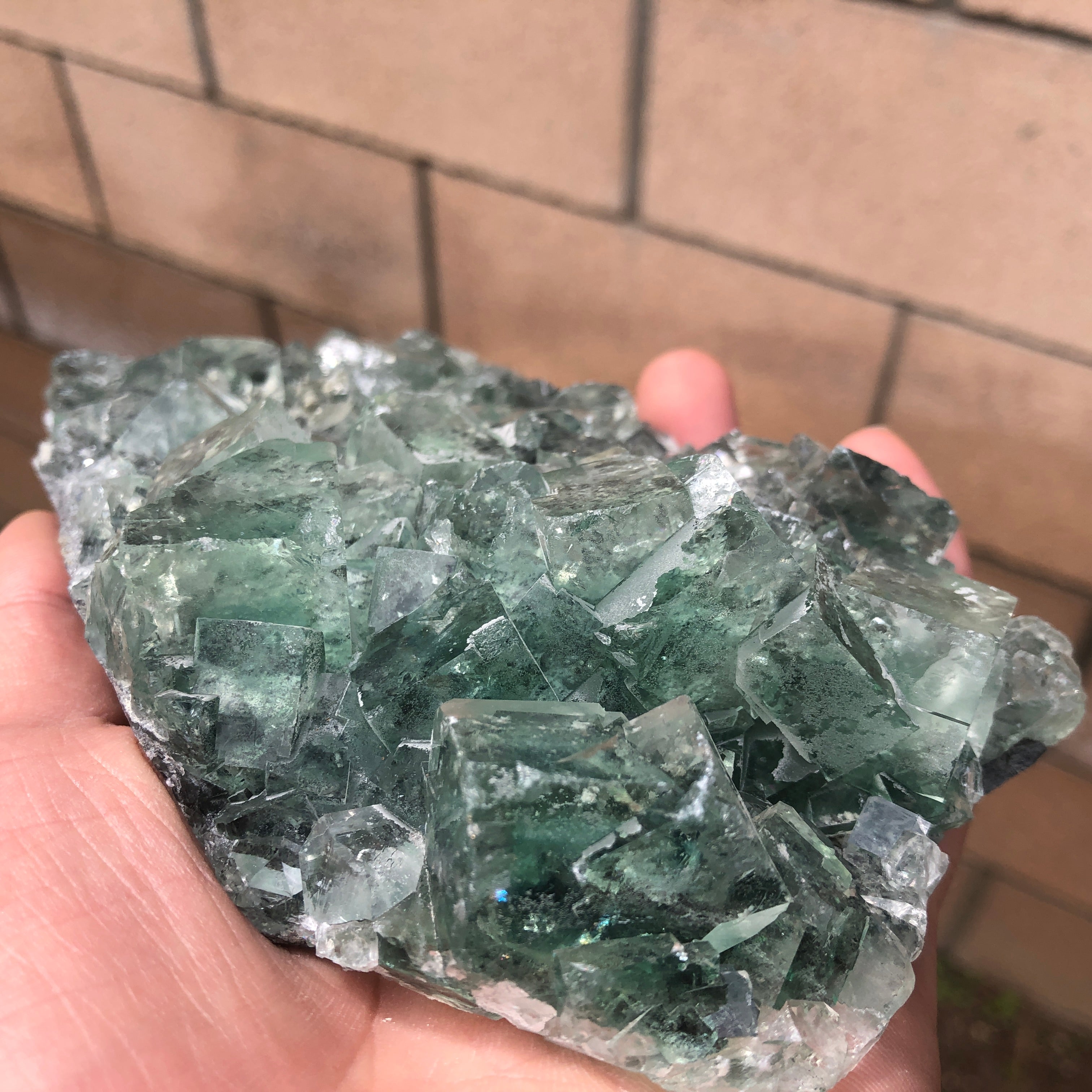 796g 18x10x5cm Glass Green and Clear Fluorite from Xianghualing,Hunan,CHINA
