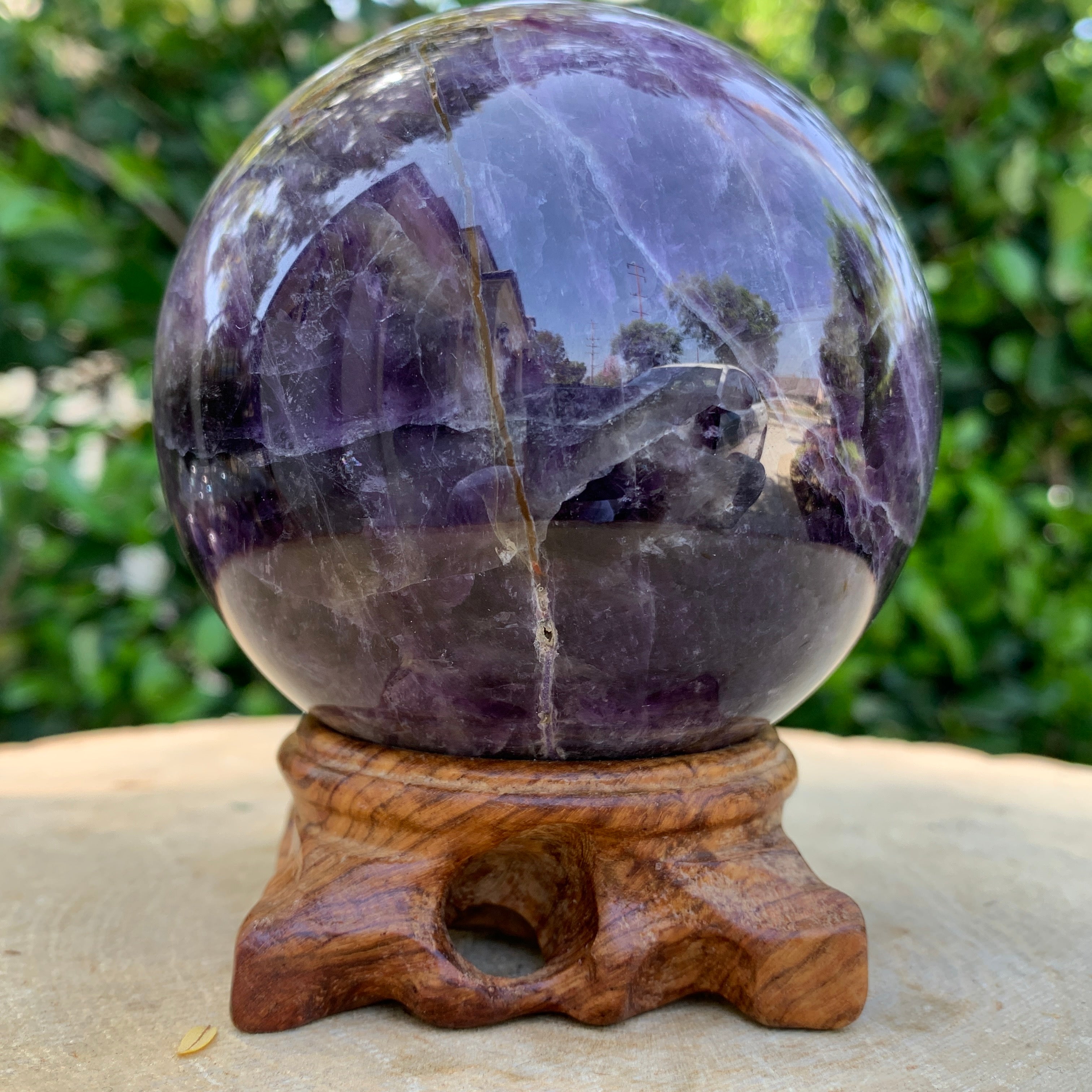 860g 8x8x8cm Purple Banded Chevron Amethyst Sphere from South Africa