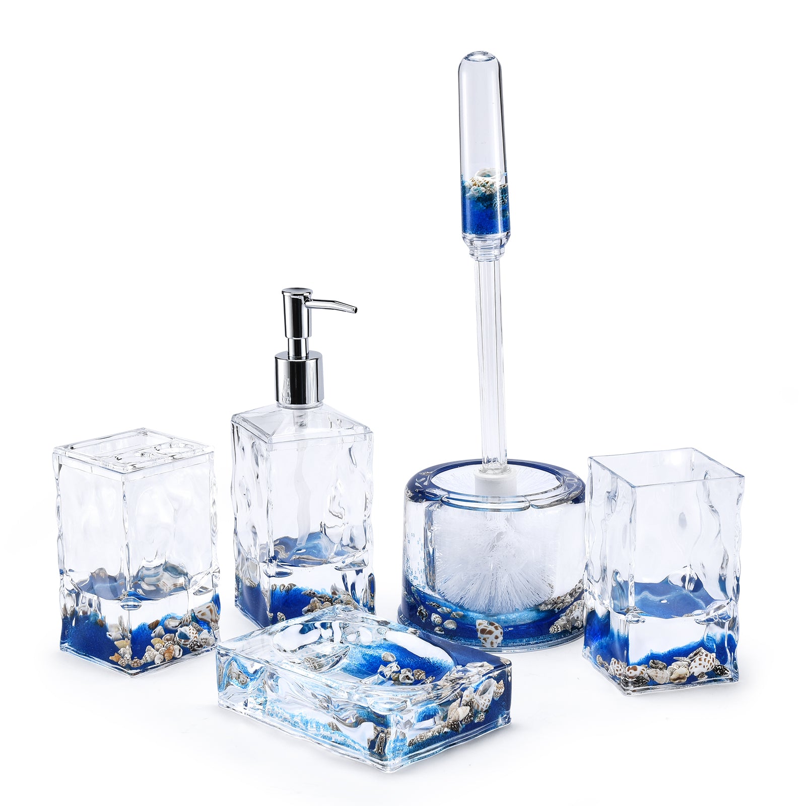 5 Piece Acrylic Liquid 3d Floating Motion Bathroom Vanity Accessory Set Shell