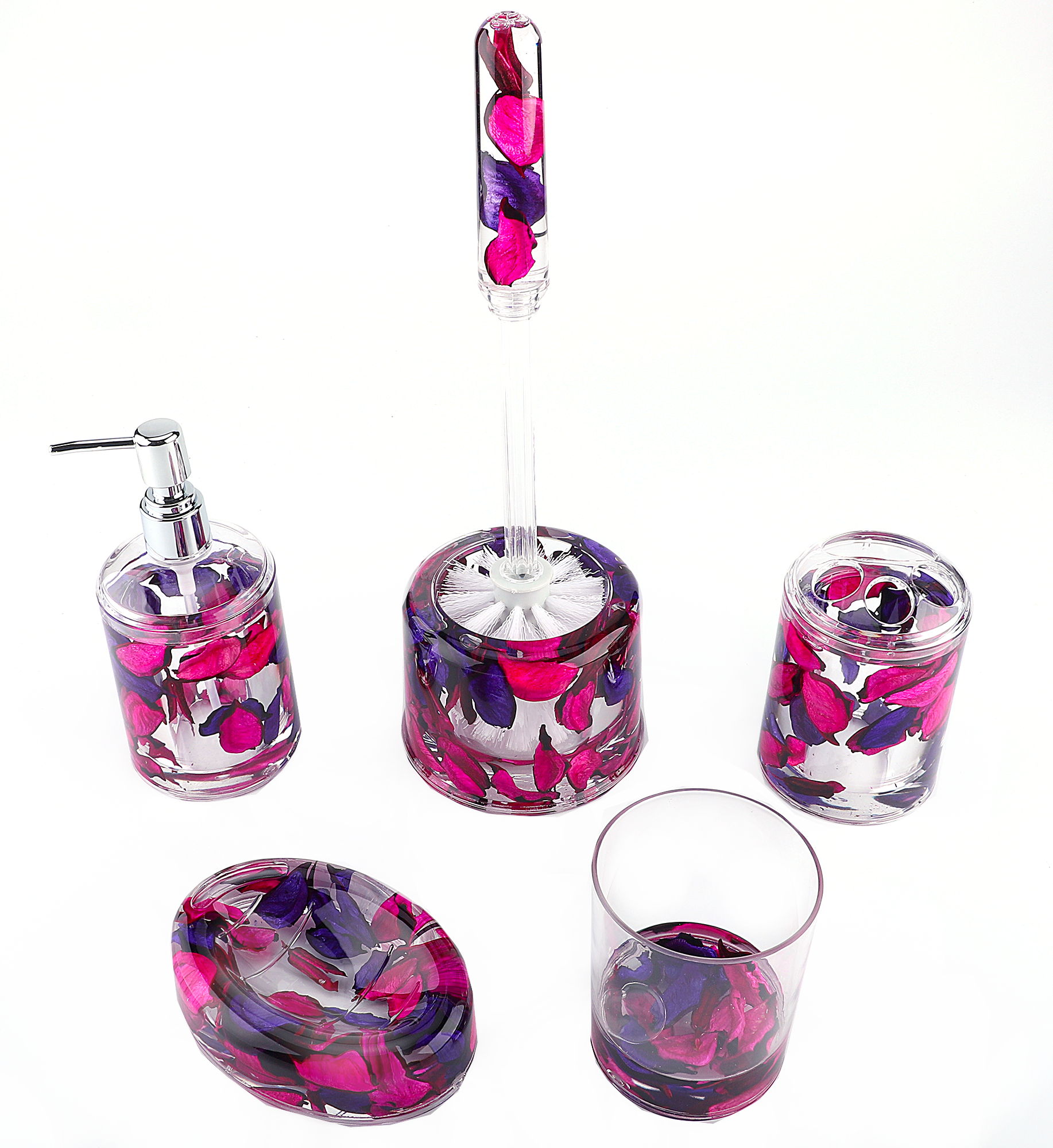5 Piece Acrylic Liquid 3d Floating Motion Bathroom Vanity Accessory Set Leaf